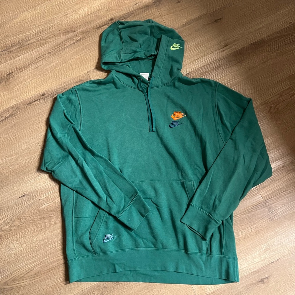Nike Green Hoodie with Colorful Logos
